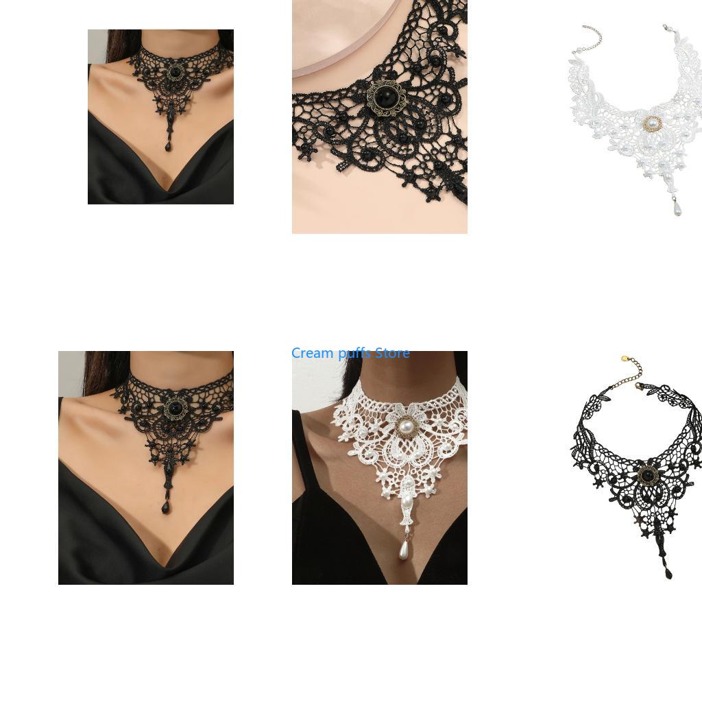 Crystal Choker Necklace - 50le gargantilha renda colares gótico steampunk
