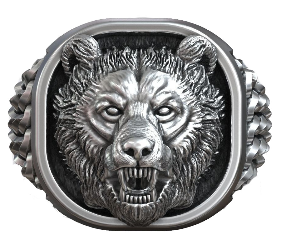 Mens Signet Ring - 22g Cabeça de Urso Viking Ornamento