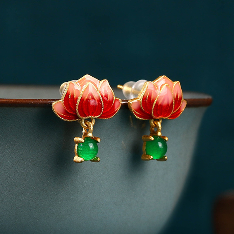 Luxury Gifts Jewelry & Watches Namfleg Mostar - Verde real jade lótus brincos pedra