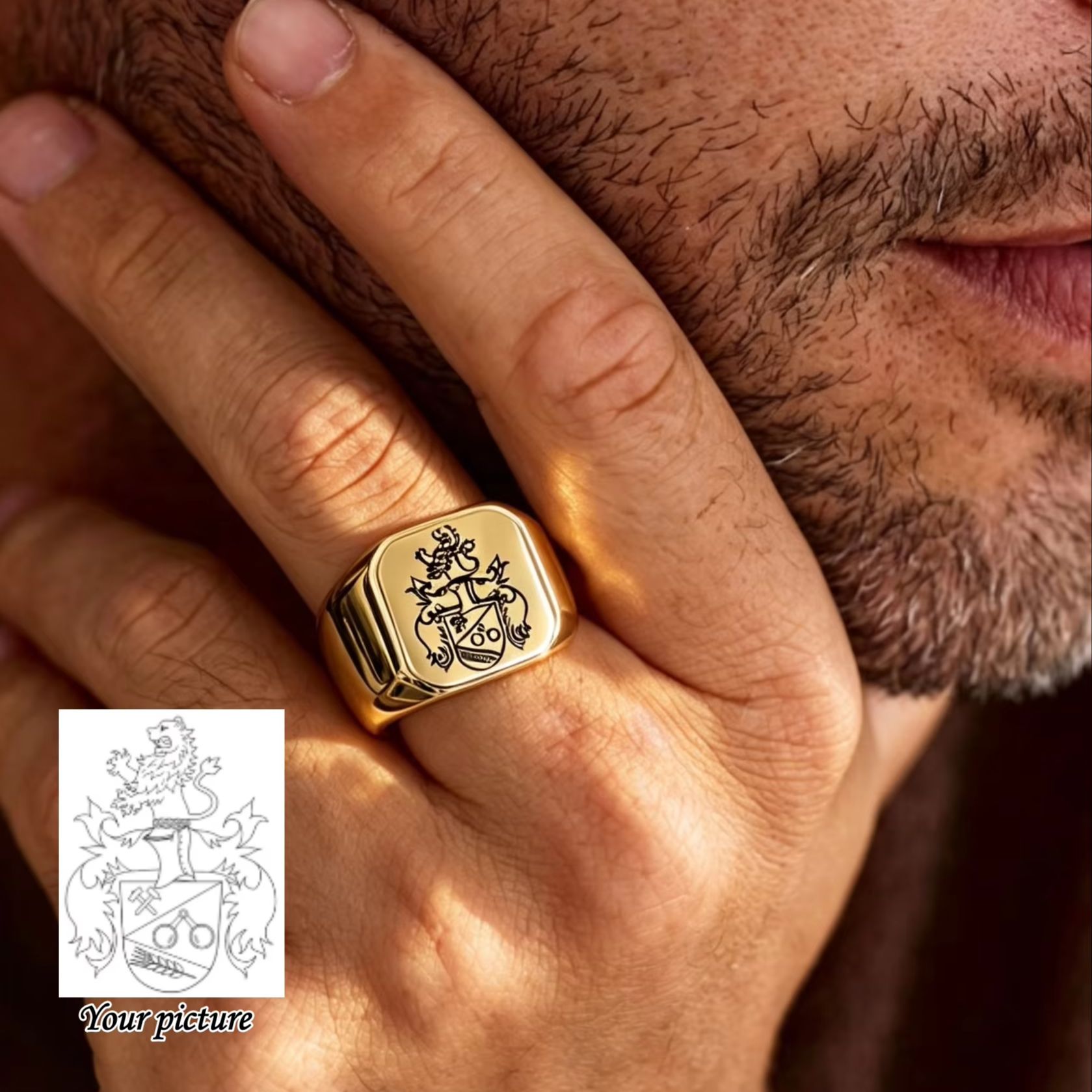 Mens Signet Ring - Anel de sinete com brasão de
