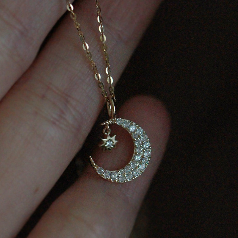 Crystal Choker Necklace - Requintado lua estrela em forma de