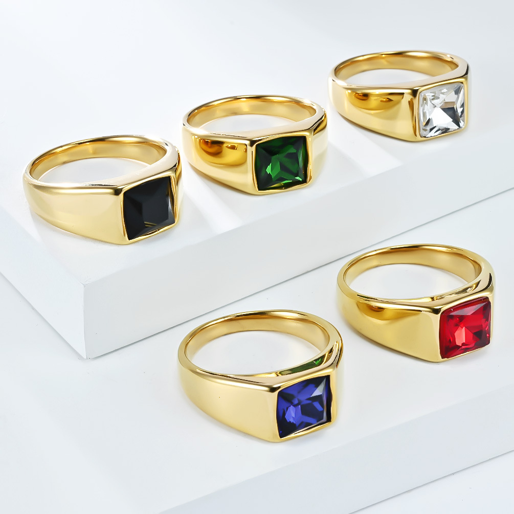 Anel de sinete de gema quadrad - Mens Signet Ring avaliação e preço