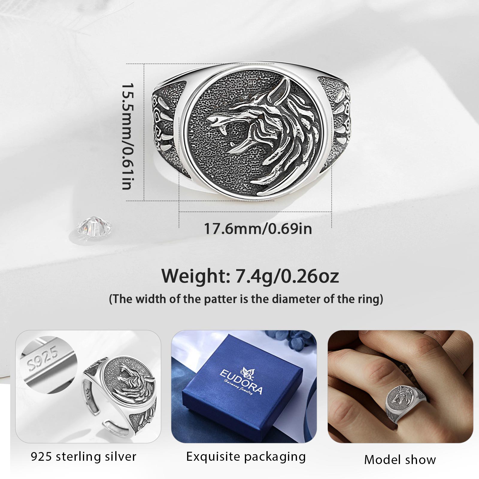 Eudora-925 Sterling Silver Vik - Mens Signet Ring avaliação e preço