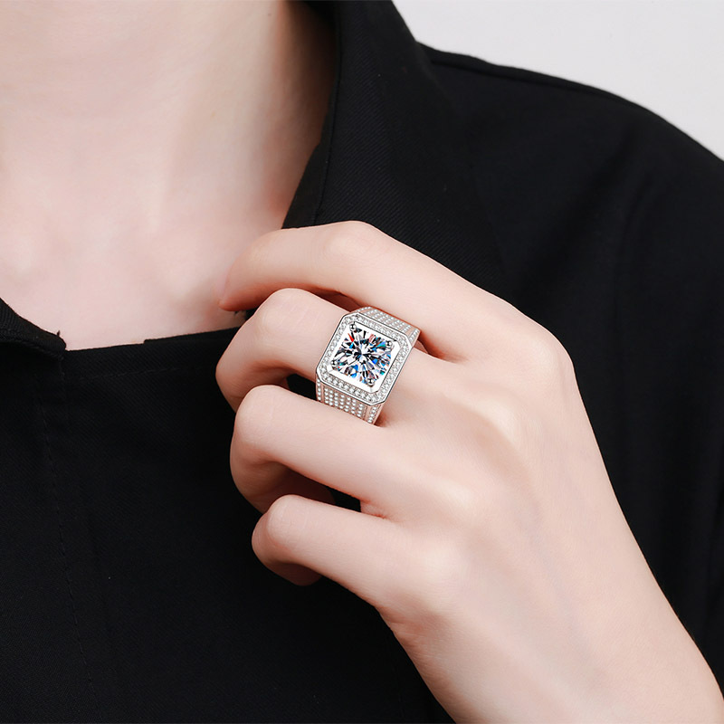 Anel de Moissanite Quadrado D- - Mens Signet Ring avaliação e preço