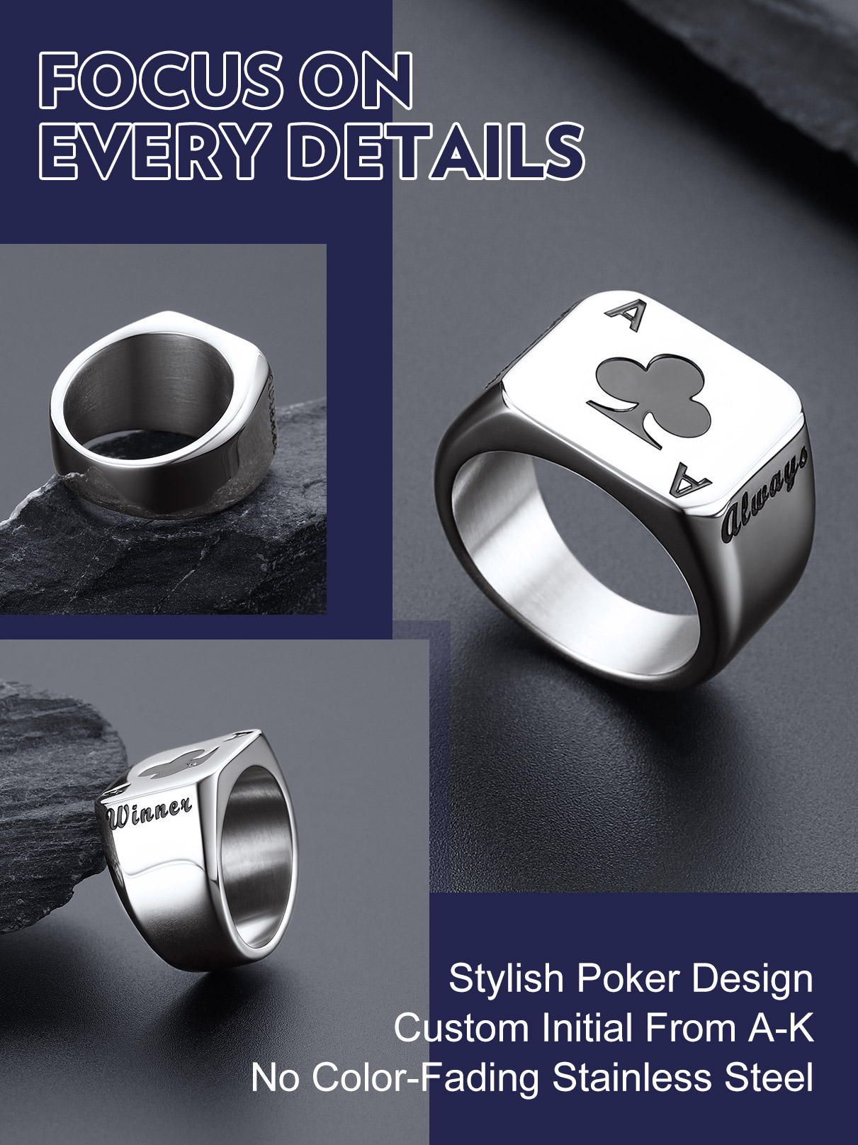 U7 personalizado retângulo qua - Mens Signet Ring avaliação e preço