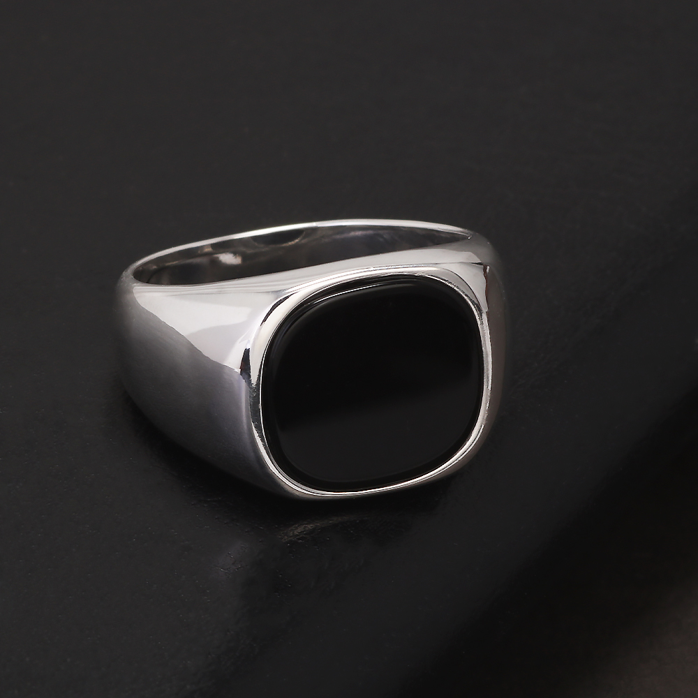 S925 prata esterlina preto ôni - Mens Signet Ring avaliação e preço