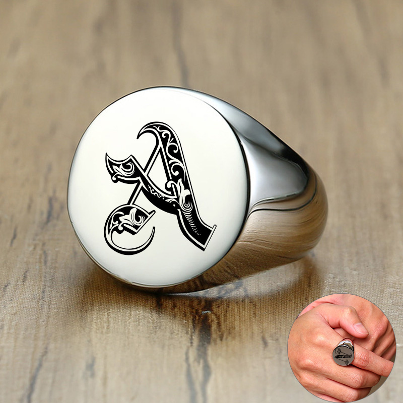 Vnox-Anéis de carimbo de aço i - Mens Signet Ring avaliação e preço